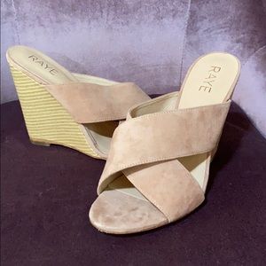 RAYE Tan Suede Crisscross Wedge Mules